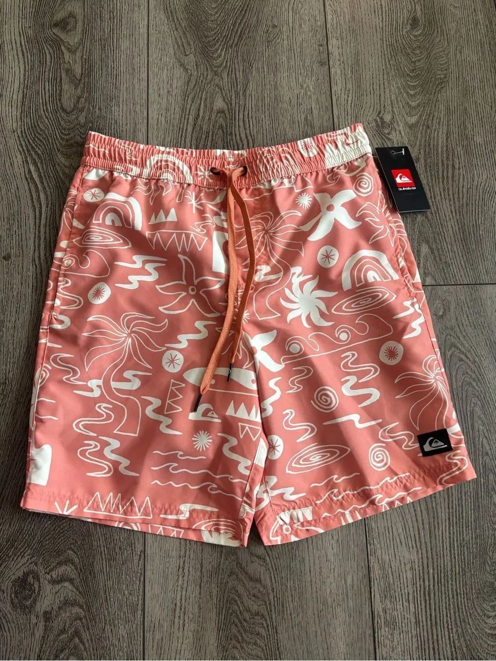Quiksilver Coral Pink & White Printed Swim Shorts